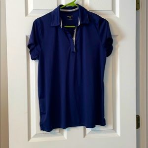 Crown & Ivy navy blue golf polo short sleeve shirt size Large excellent preowned